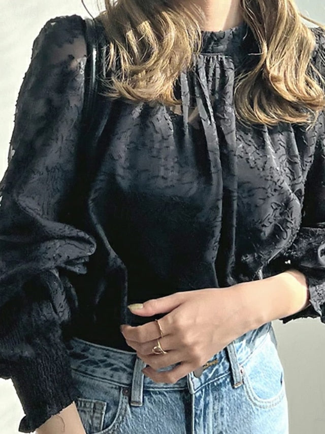 Women's Shirt Blouse Chiffon Tops Ruched Lace Floral Active