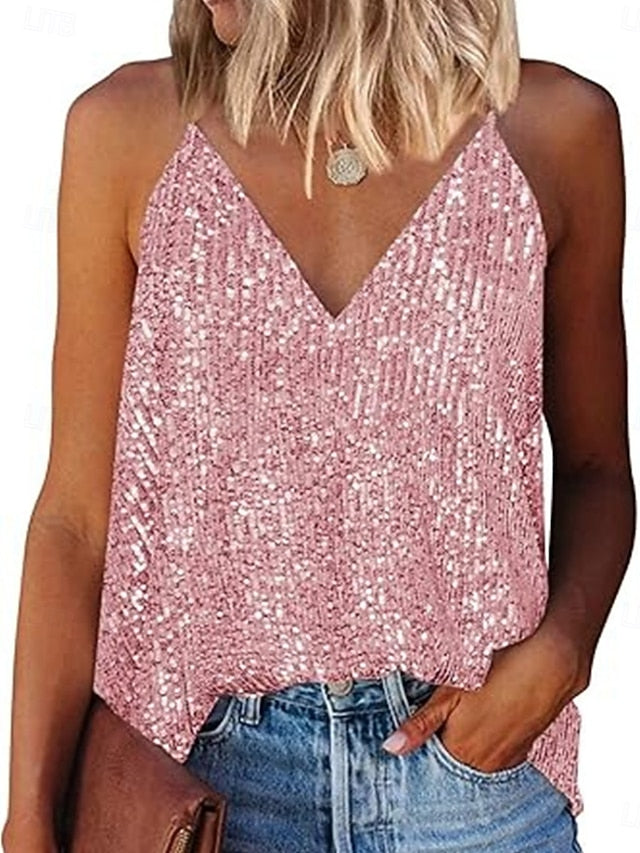 Women's Camisole Tank Top Sequins Solid Color Stylish