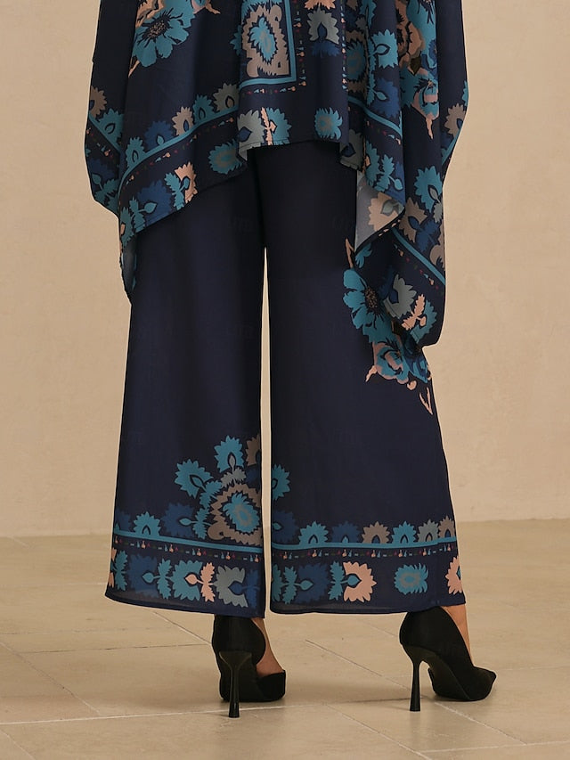 Women's Wide Leg Pants Chiffon Ethnic Floral Hawaiian Print