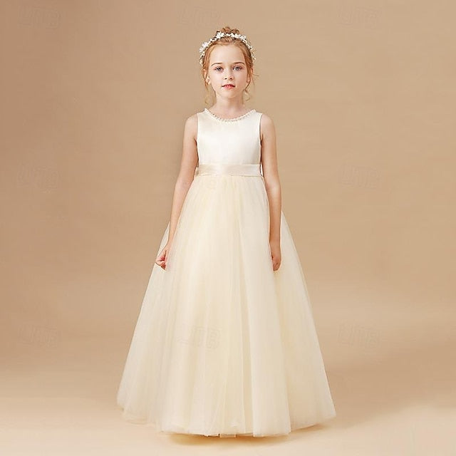 Girl Party Flower Kids Solid Dress Girls' Color
