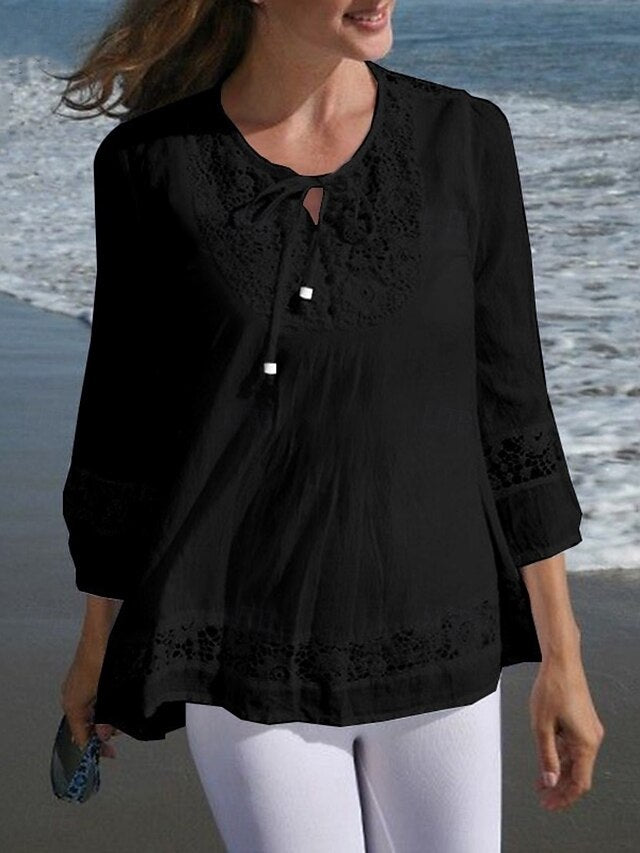 Women's Popover Shirt Summer Shirt Casual Shirt Blouse Lace