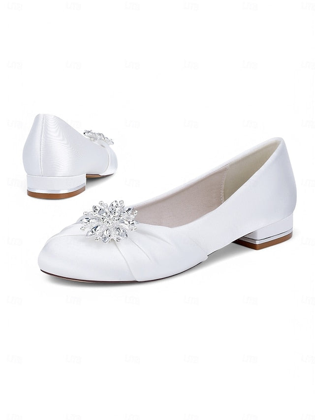 – White Satin Elegant Flats Crystal Women's Wedding