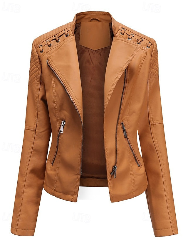 Women's Jacket Faux Leather Comfortable Pocket Zipper