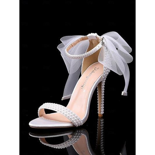 Heels Embellished and Women's White with Pearl Wedding Bow