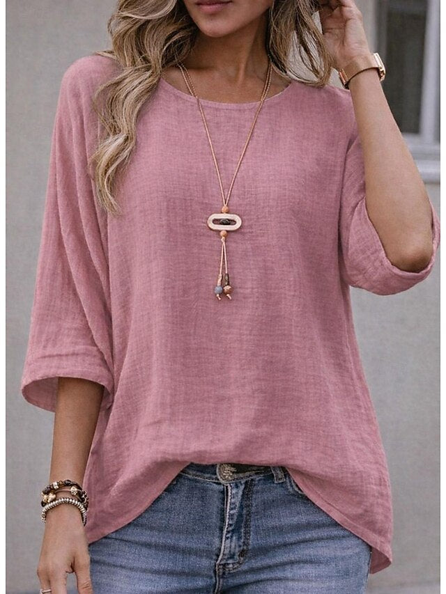 Women's Oversized T Shirt Tee Faux Cotton Linen Solid Color