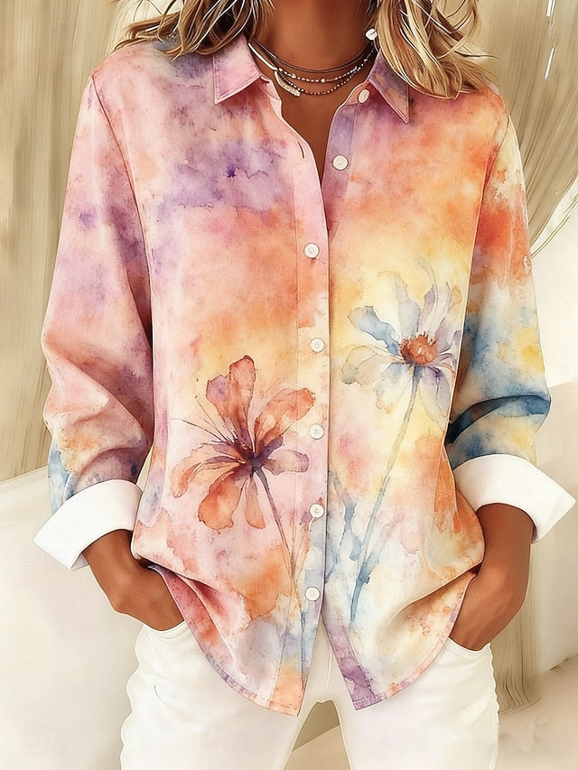 Women's Shirt Buttons Print Floral Stylish Basic Casual