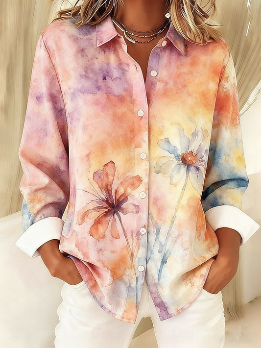 Women's Shirt Buttons Print Floral Stylish Basic Casual