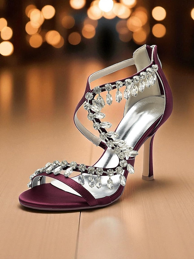 Women's Strappy High White Rhinestone with Sandals Heel