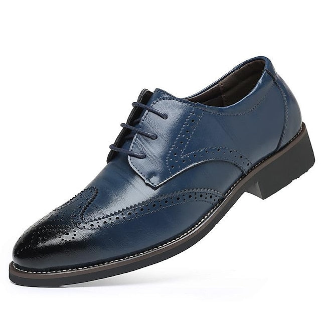 Oxford Leather Blue Shoes Faux Brogue Men's Classic with