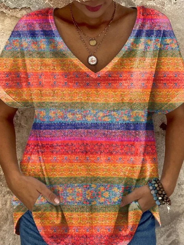 Women's T Shirt Print Graphic Geometric Color Block Stylish