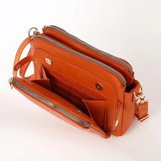 Schultertasche aus Leder für Damen im Vintage-Stil mit drei Lagen