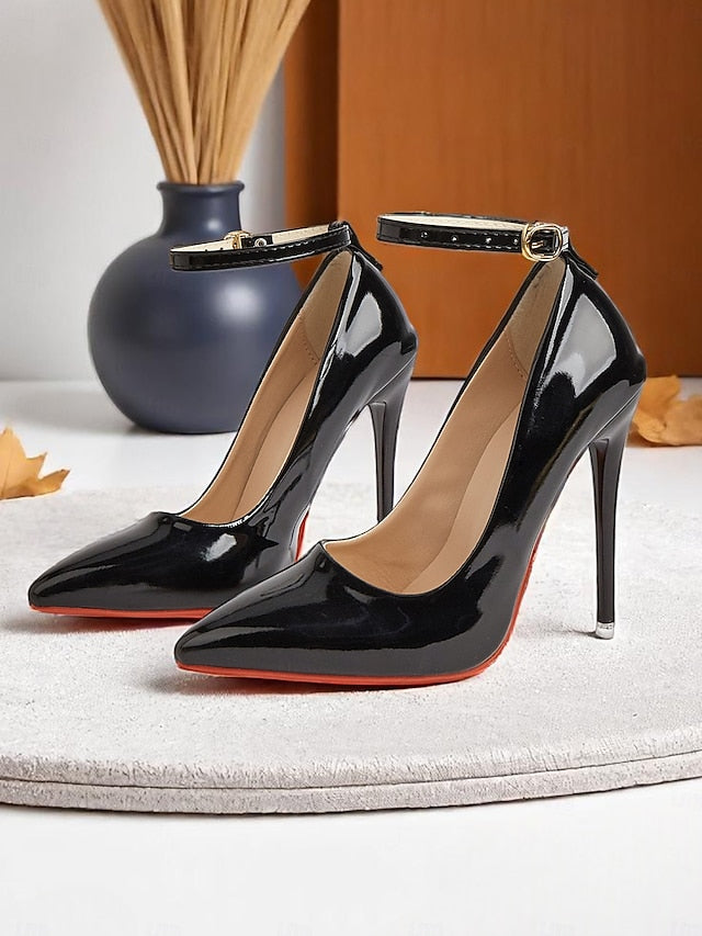 with Stiletto Ankle Heels Women's Black Leather Patent