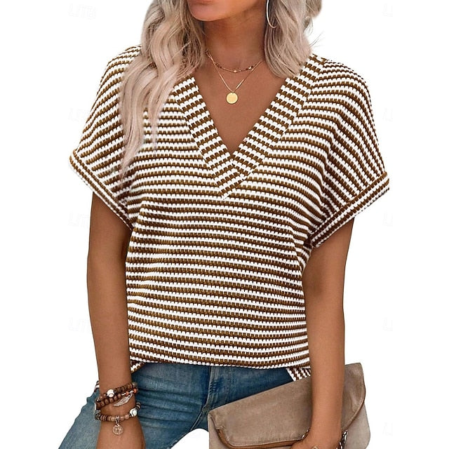 Women's T Shirt Tee Top Print Striped Fashion Stylish