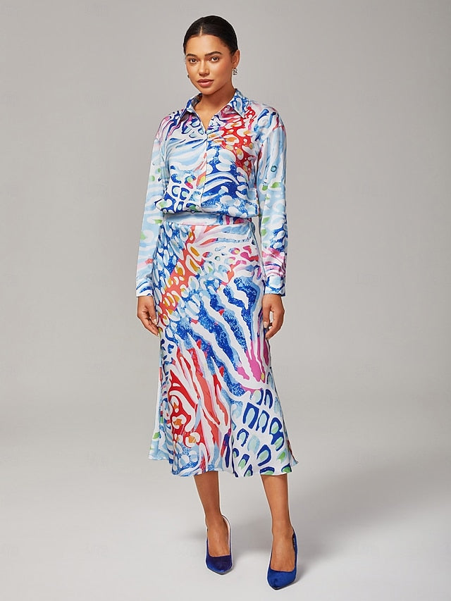 Women's Watercolor Leopard Satin Mermaid Skirt Elastic