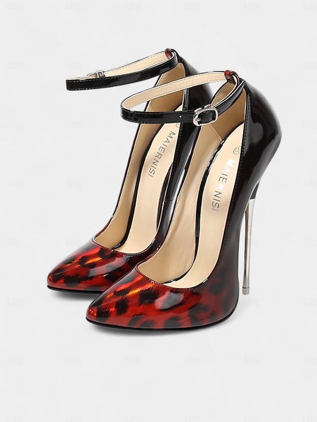 – Women's Leopard Red Print Pumps Stiletto Patent Sexy