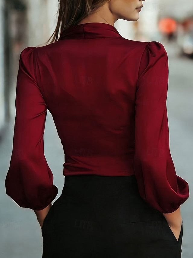 Women's Shirt Elegant Satin Top Blouse Lace up Plain