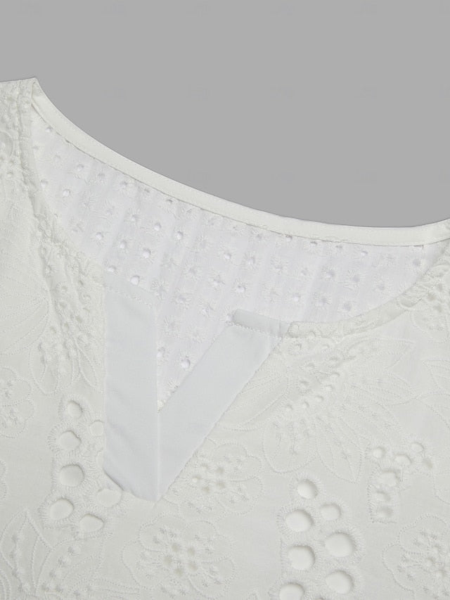 Women's Shirt Blouse Dressy Tops Embroidered Eyelet Solid