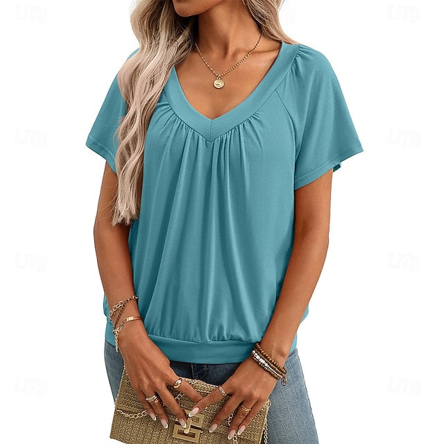 Women's Blouse Ruched Solid Color Elegant Daily Ladies