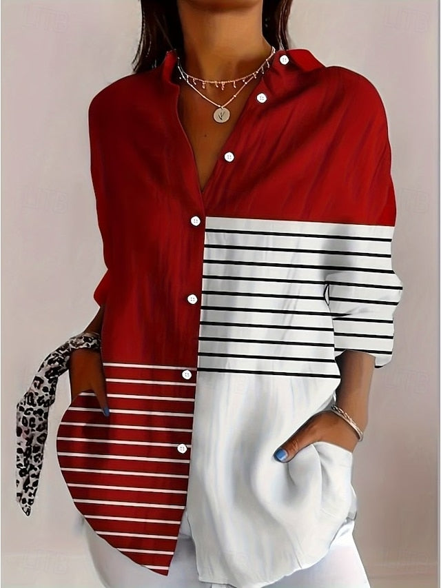 Women's Shirt Blouse Patchwork Buttons Print Graphic