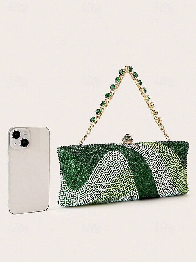 Women's Crystal Evening Chain Bag with Clutch Strap