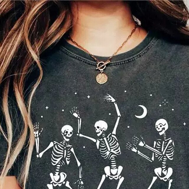 Halloween Women's T Shirt Tee Top Patchwork Graphic Skull