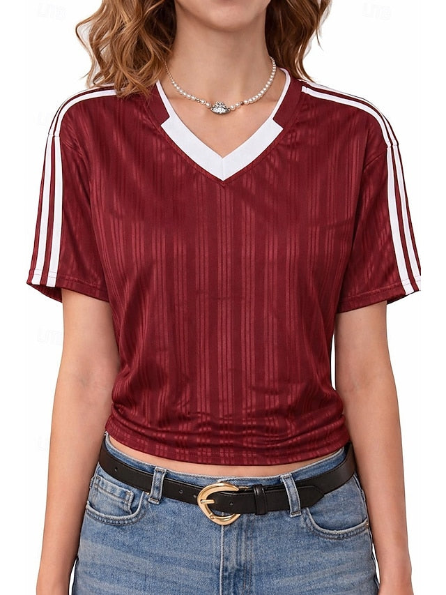 Women's Petite Sports T-Shirt Jersey Color Block Striped