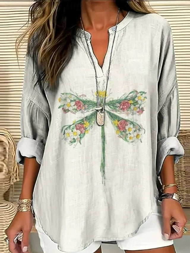 Women's Blouse Linen Like Breathable Lightweight Tunic V