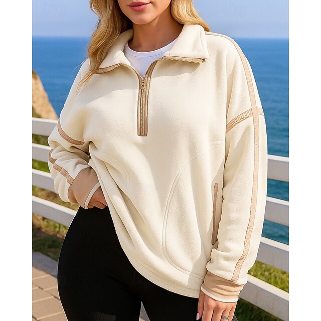 Women's Pullover Sweatshirt Casual Tops Baggy Quarter Zip