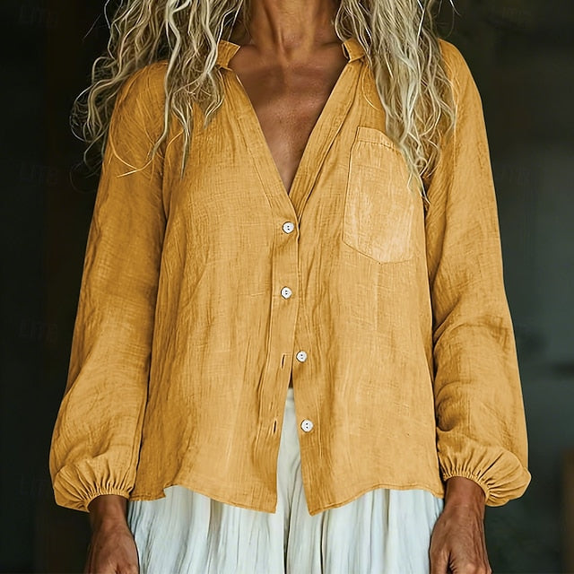 Women's Linen Shirt Summer Shirt Button Up Shirt Solid
