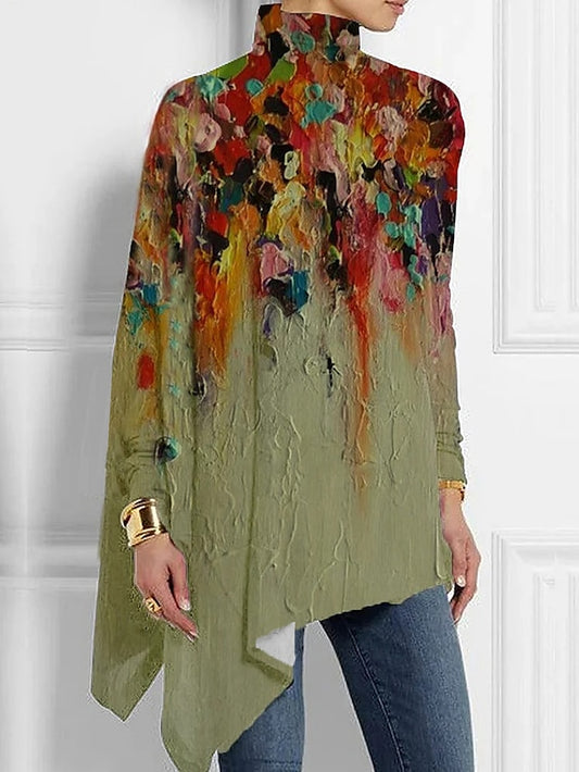 Women's T shirt Long Sleeve Fashion Floral Print Asymmetric