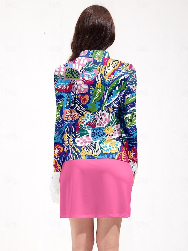 Women's Golf Polo Shirt Dark Blue Long Sleeve Top Ladies