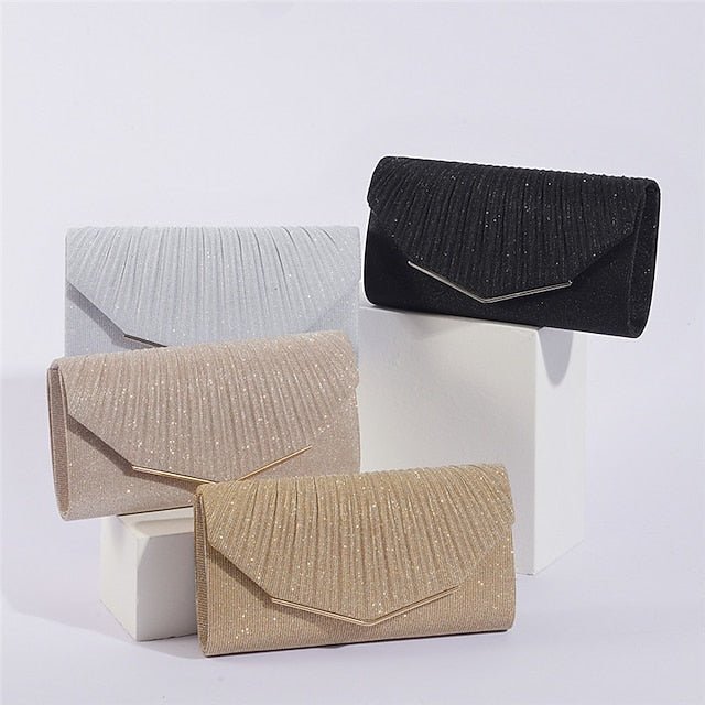 Women's with Evening Elegant Glitter Clutch Gold Metal Bag