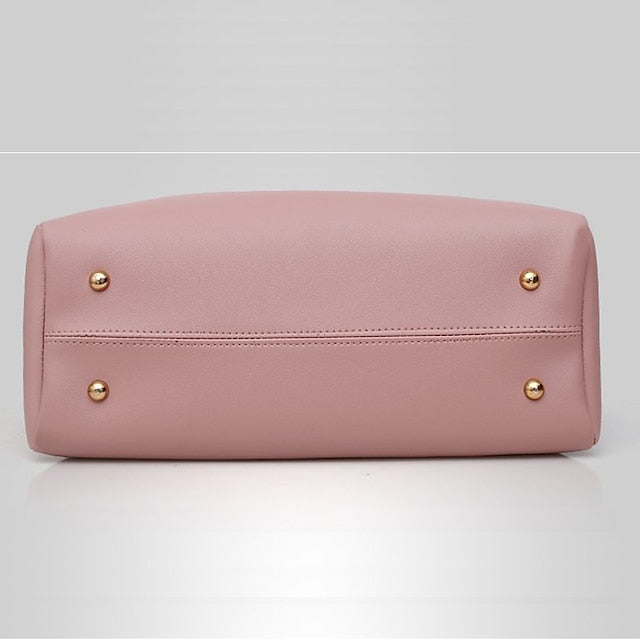 Tote Pink Leather - Handbag Faux Women's Set 3-Piece