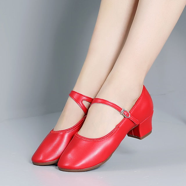 Women's Mary Jane Gold Dance with Buckle Shoes Low Heel