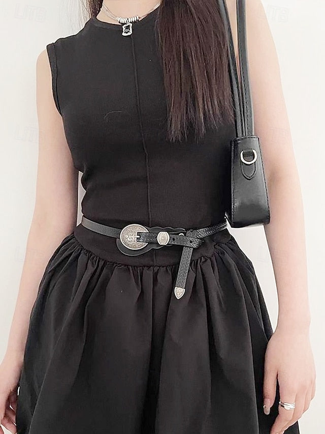 Faux Women's with Leather Belt Vintage Carved Waist Western