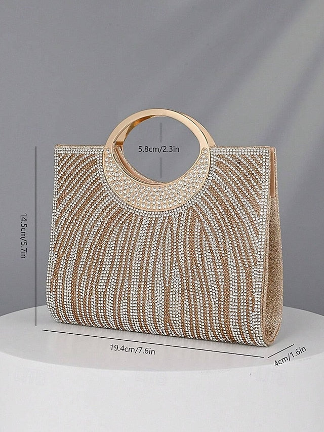 Women's Clutch Bag with – Handle Rhinestone Evening Round