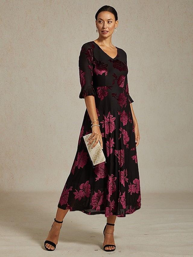 Women's Midi Dress Velvet Dress Elegant Wedding Guest
