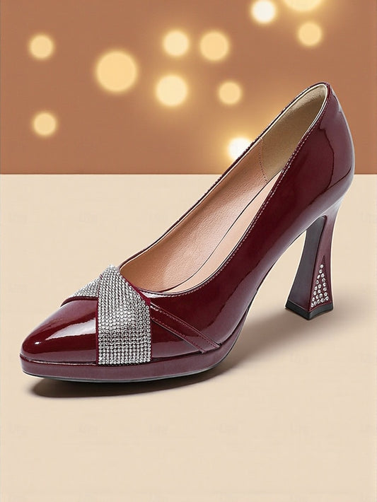 Women's Burgundy Pointed Patent with Toe Heels Leather