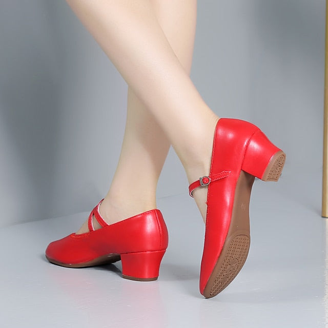 Women's Mary Jane Gold Dance with Buckle Shoes Low Heel