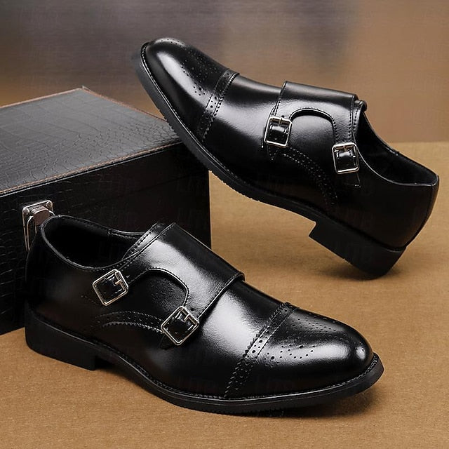 Double Strap Leather with Shoes Monk Faux Men's Brown