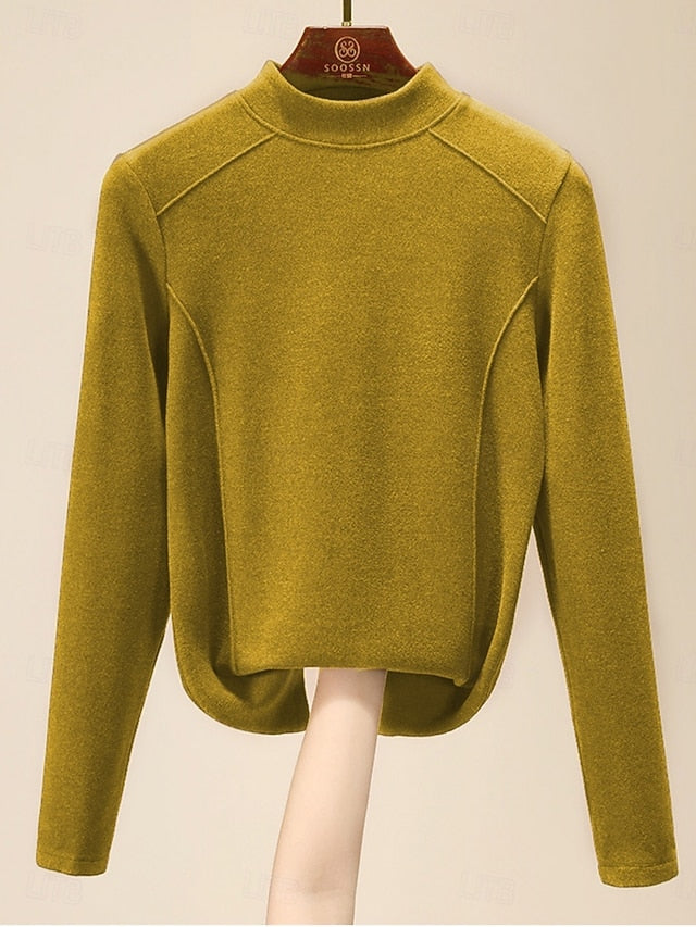 Women's Blouse Solid Color Stylish Casual Long Sleeve Mock