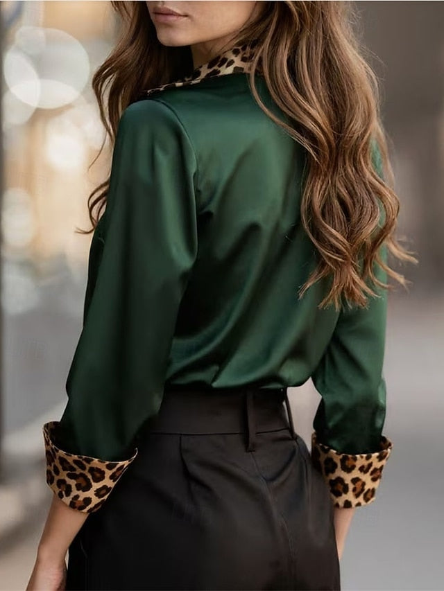 Women's Shirt Elegant Satin Top Blouse Ruched Patchwork