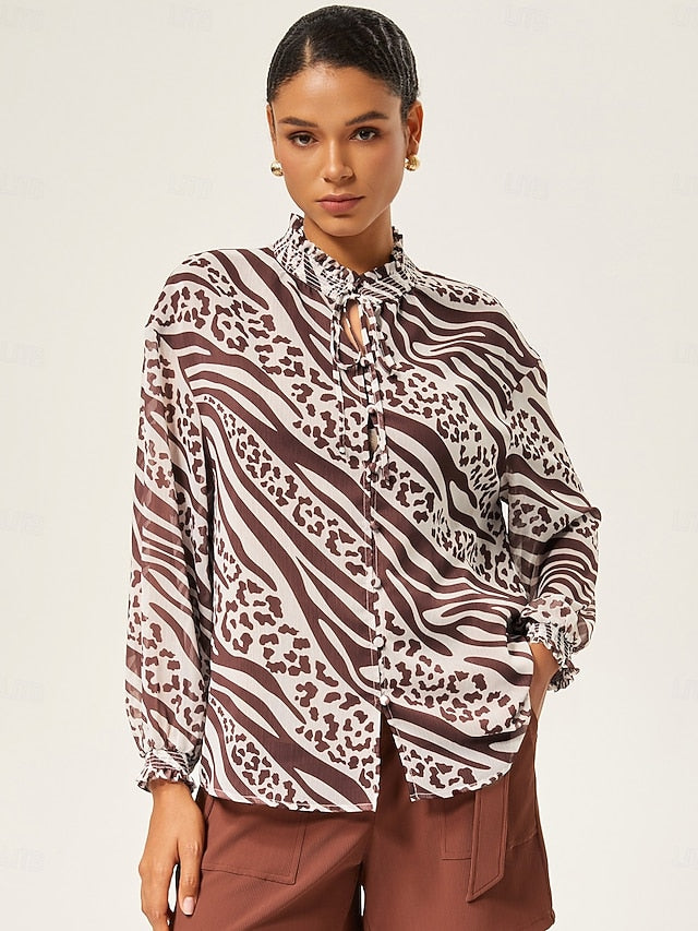Animal Print Ruched Long Sleeve Pullover