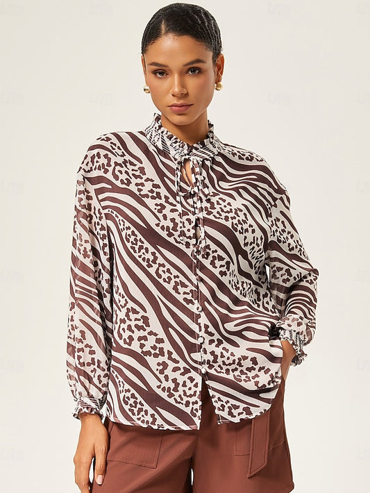 Animal Print Ruched Long Sleeve Pullover