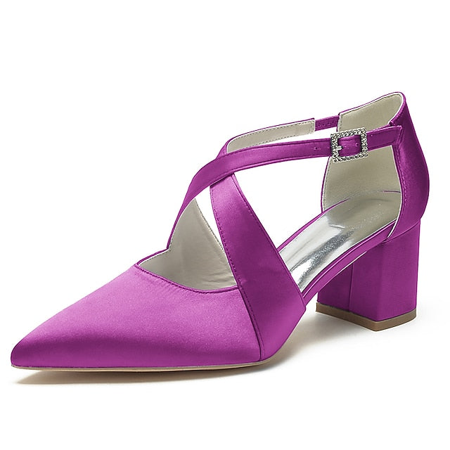 Heels Toe Satin – Pointed Women's Elegant Block White