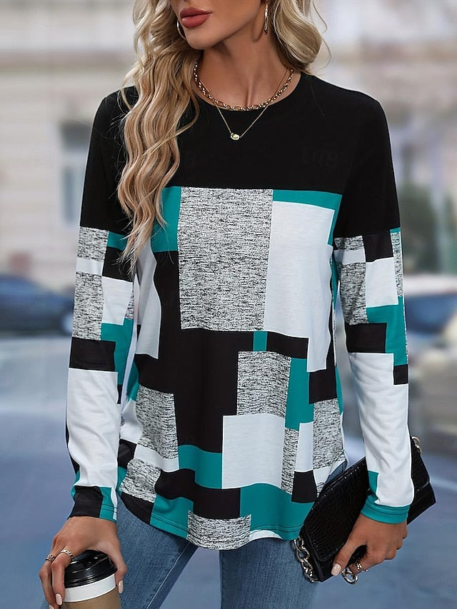 Women's Stylish Color Block Striped Print Regular Tops