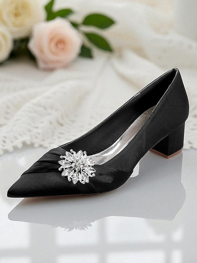 White Crystal Women's with Heel Low Block Pumps