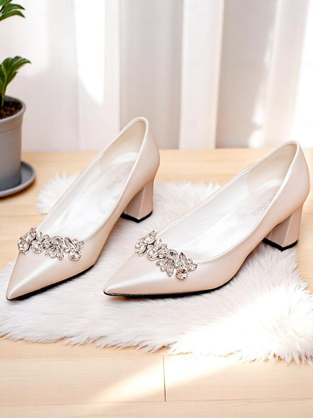 Pointed Pumps Wedding with Toe Champagne Women's Satin
