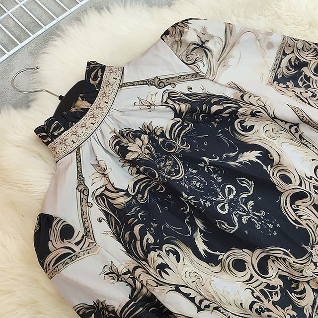 Women's Blouse Ruched Print Floral Elegant Stylish Long