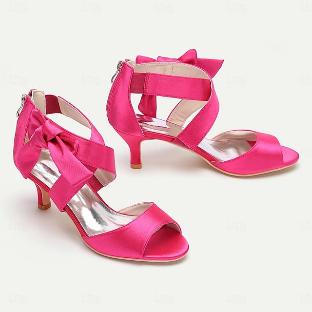 Heel Kitten Women's Shoes Open Bowknot Bridal Wedding